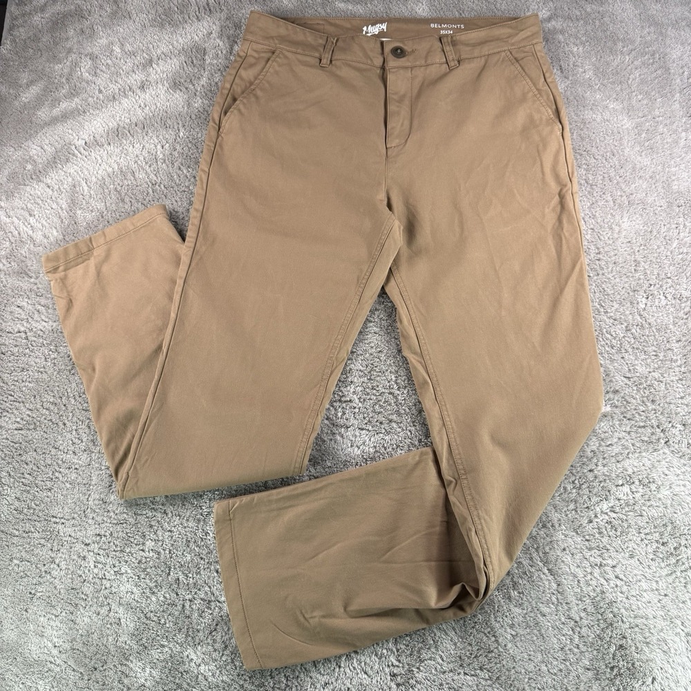 Mugsy Belmonts Mens 35x34 Brown Stretch Chino Pants Slim Straight Casual Khaki